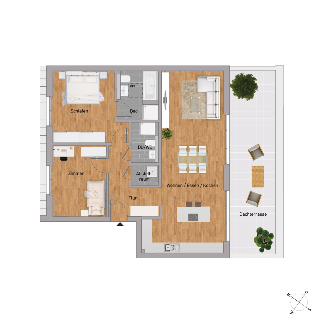70% verkauft: Hoch hinaus: Elegantes 3-Zimmer-Penthouse, KfW55 mit großer Dachterrasse, Hattersheim - KB00010/G9/E4/Eh1