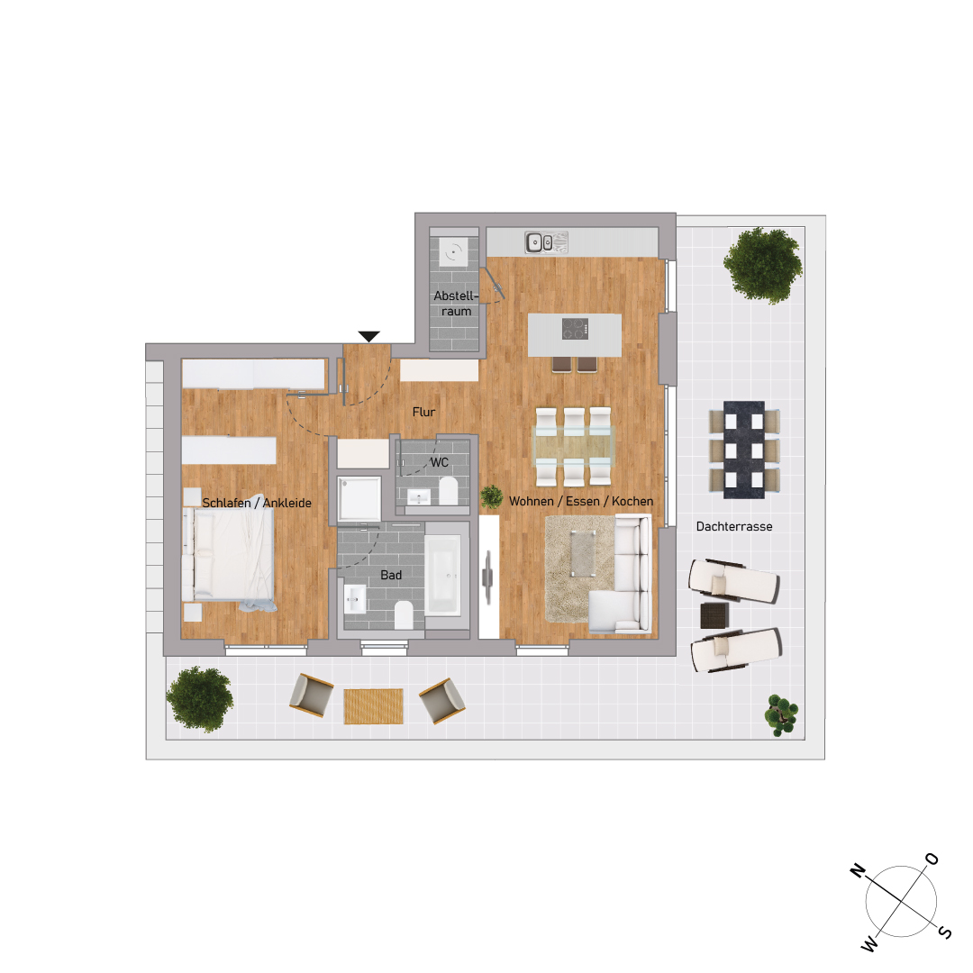70% verkauft: Exklusiv und lichtdurchflutet: 2-Zimmer-Penthouse mit Dachterrasse (KfW55) - KB00010/G5/E5/Eh2