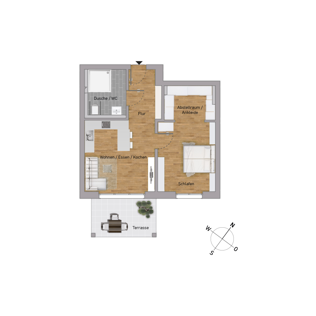 Schönes Wohnen schon ab Herbst 2025 in einer Rollstuhltauglichen 2-Zimmer ETW mit Garten (KfW40-NH) - KB00002/G4/E1/Eh2