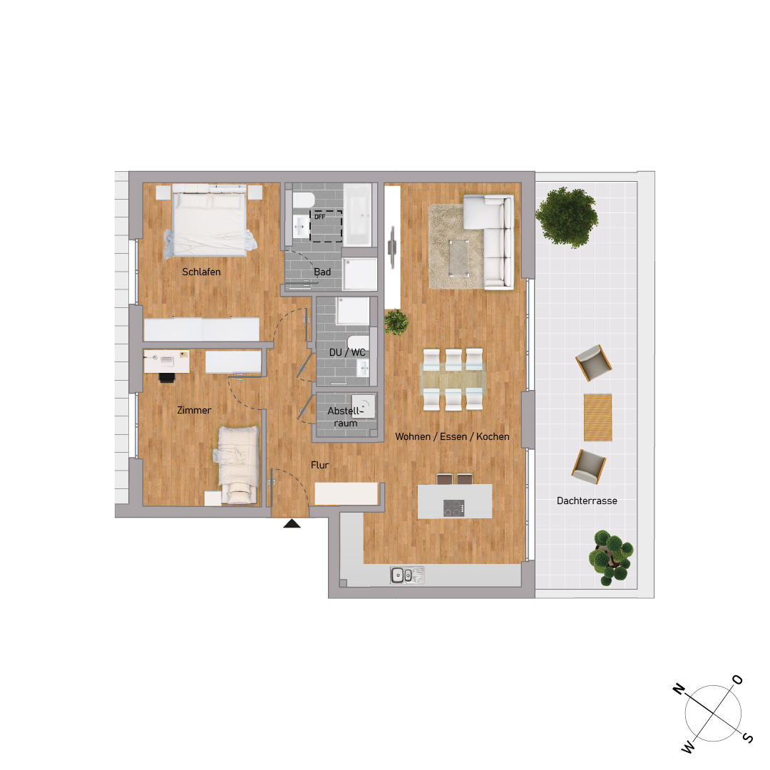 70% verkauft: Penthouse-Luxus: 3 Zi. im Staffelgeschoss mit Dachterrasse (KfW55) - KB00010/G5/E5/Eh1